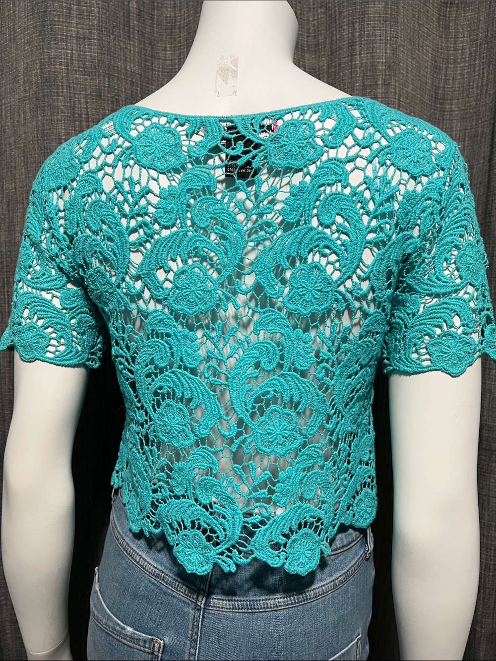 Say What? 100% Cotton Turquoise Aqua Crochet Lace Top  Small - Picture 4 of 6